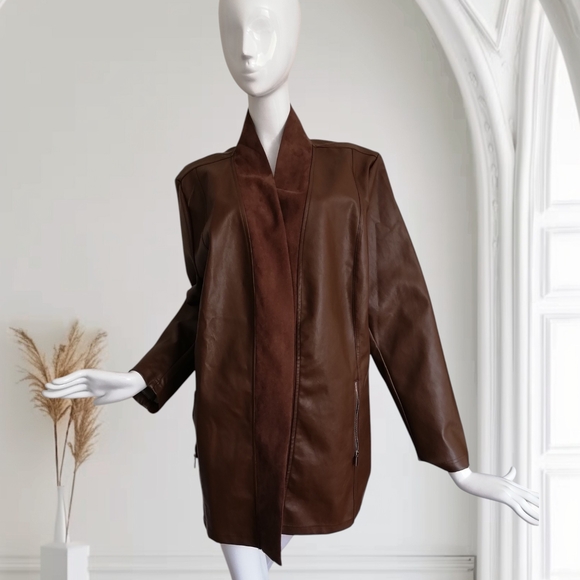 Claire France Jackets & Blazers - Claire France  Brown Leather Jacket with Suede Trim